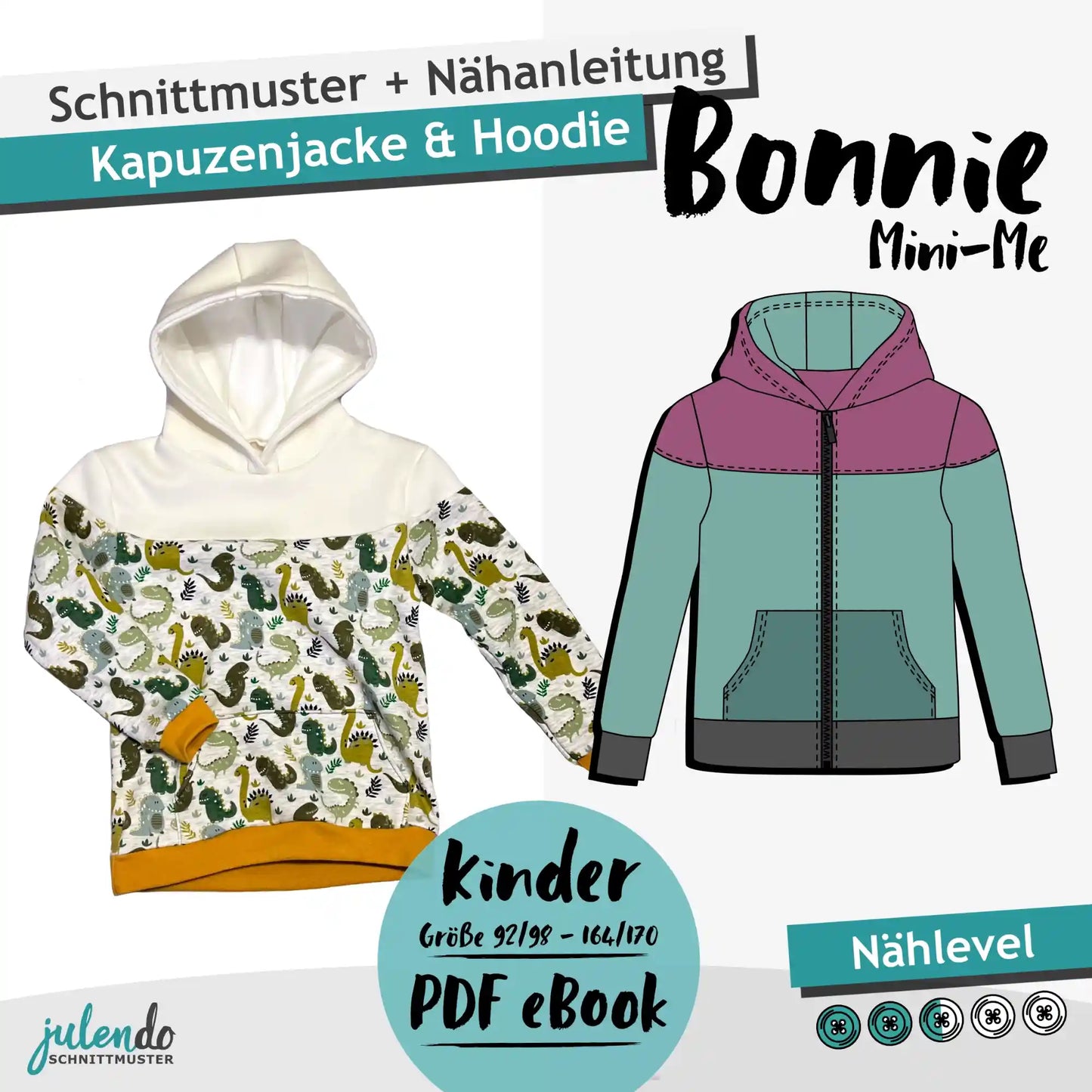 Schnittmuster Kinder Hoodie Bonnie Mini-Me (92/98 - 164/170) PDF zum Download