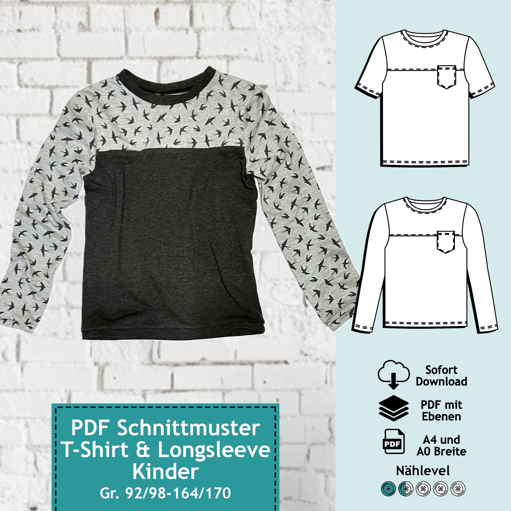 Schnittmuster Kinder T-Shirt & Longsleeve Nicky (92/98-164/170) PDF zum Download