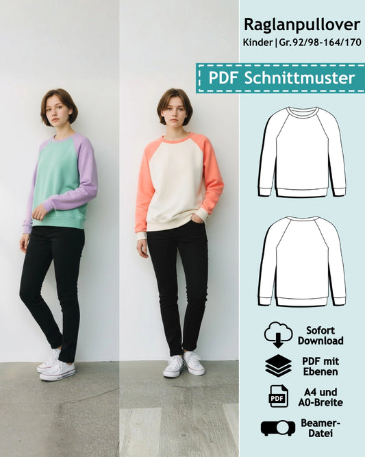 Schnittmuster Kinder Raglanpullover Tina&Tim
