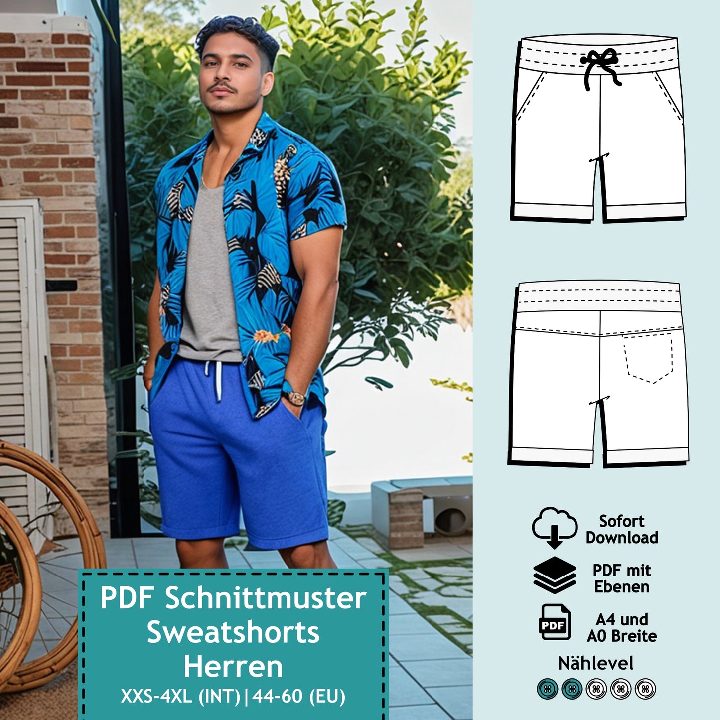 Schnittmuster Männer Sweatshorts Adam (Gr. 44-60)