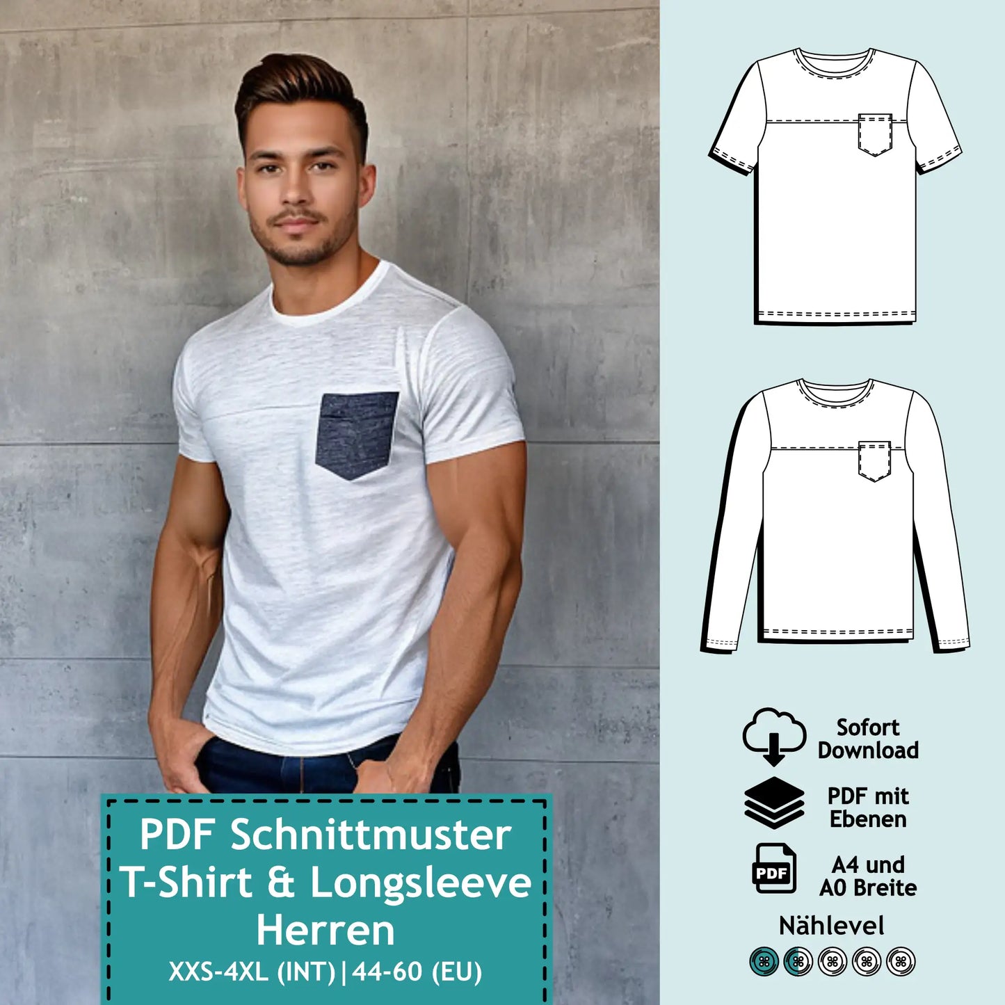 Sewing pattern men's shirt & long sleeve Nick