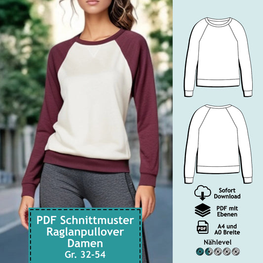 Schnittmuster Raglanpullover Tina (Gr. 32-54)