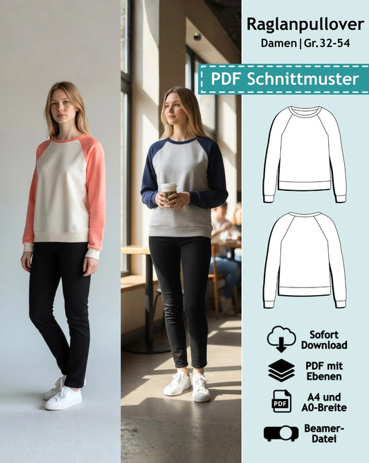 Schnittmuster Raglanpullover Tina (Gr. 32-54)
