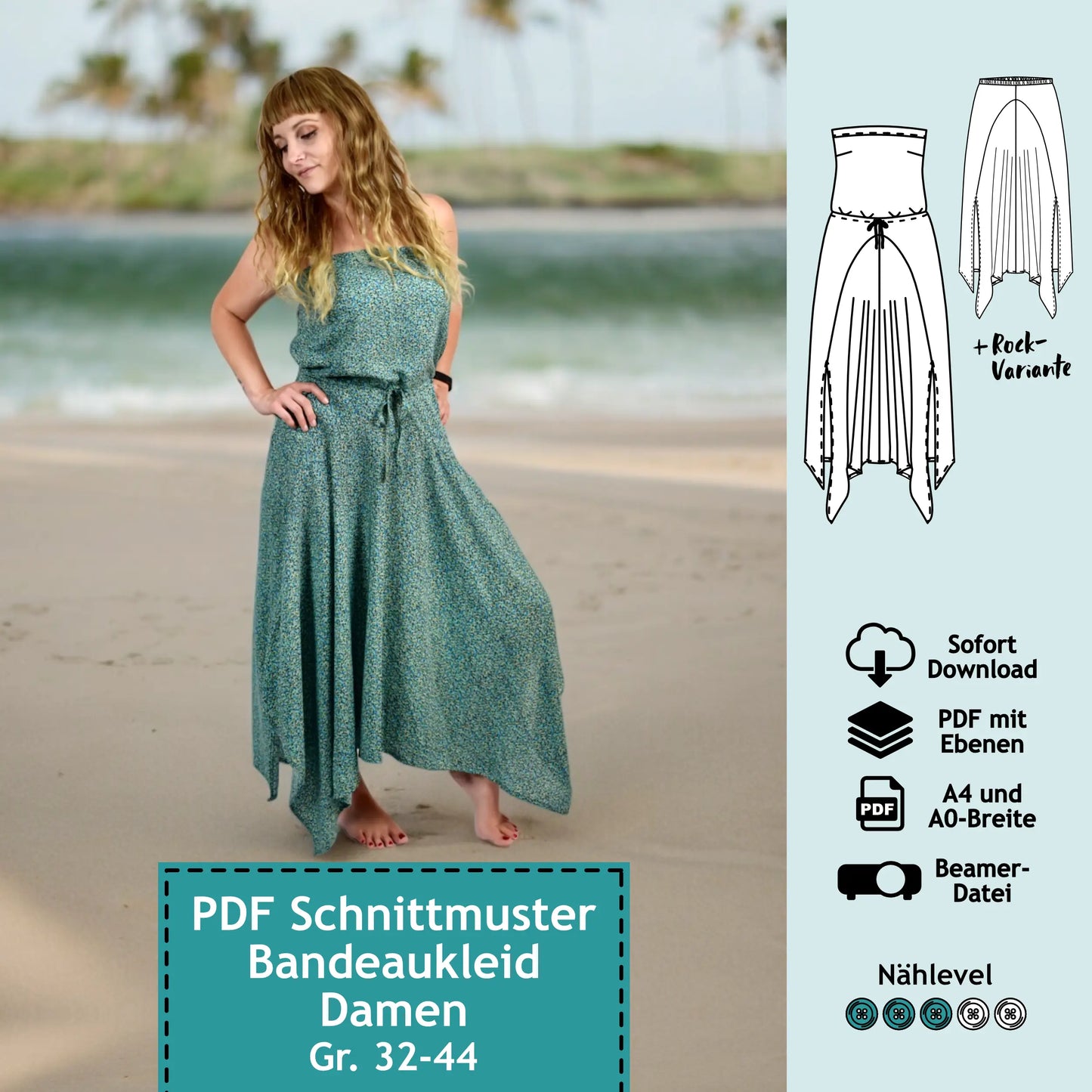 Schnittmuster Maxi Bandeaukleid Kate (Gr. 32-44)