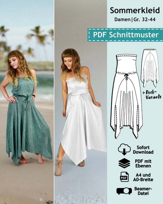 Schnittmuster Maxi Bandeaukleid Kate (Gr. 32-44)