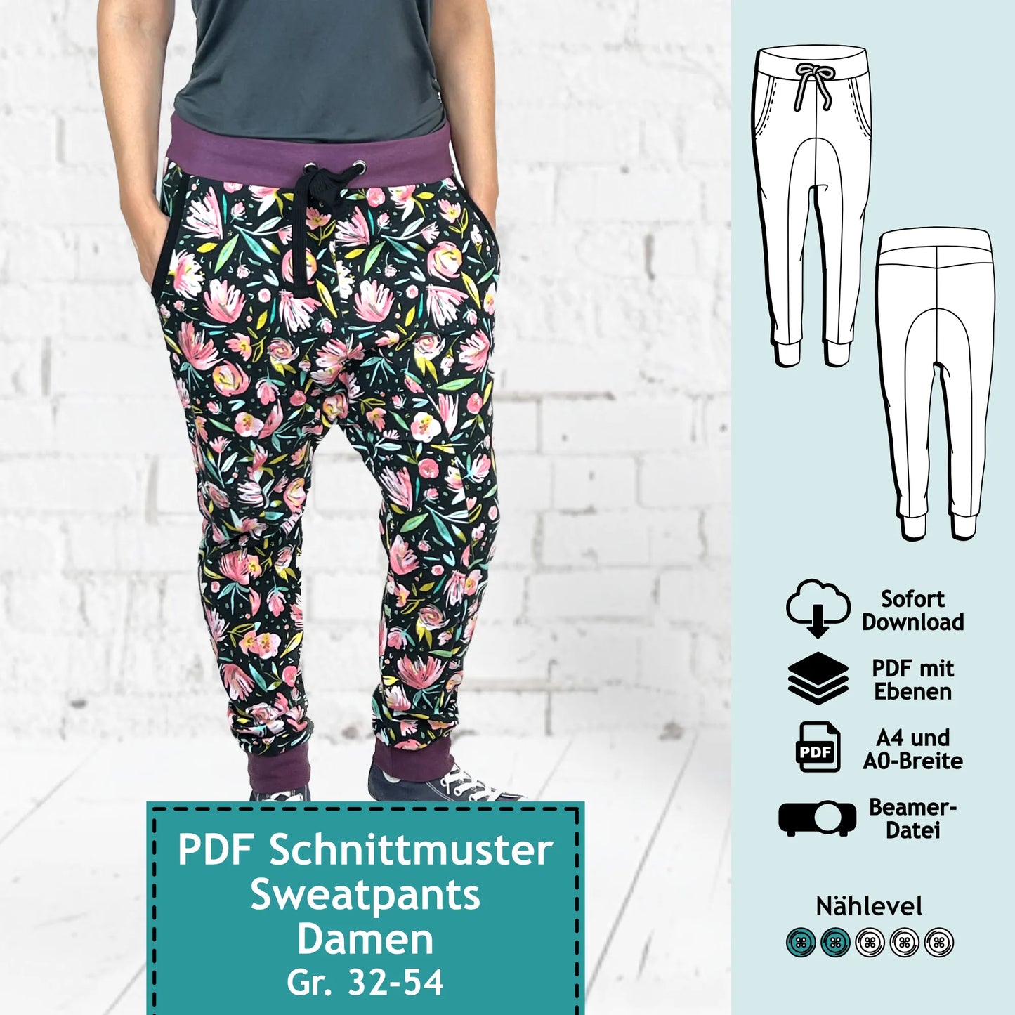 Schnittmuster Sweatpants mit tiefem Schritt Linn (Gr. 34-44)