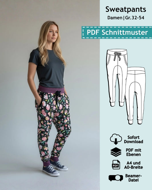 Schnittmuster Sweatpants mit tiefem Schritt Linn (Gr. 34-44)