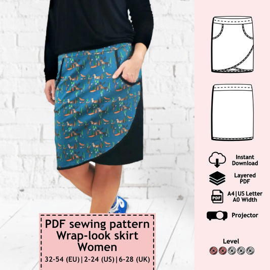 PDF Sewing pattern jersey skirt - wrap look (EU 32-54 / US 2-24 / UK 6-28)