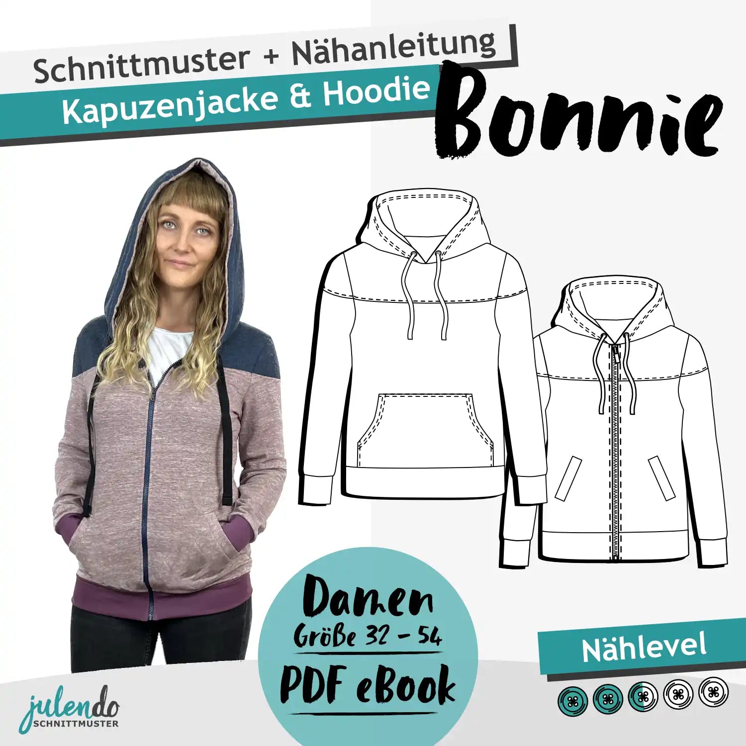 Schnittmuster Hoodie & Sweatjacke Bonnie (Gr. 32-54) PDF zum Download