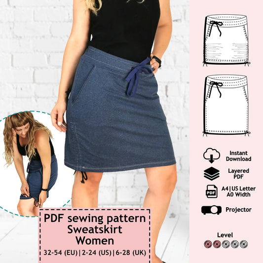 PDF Sewing pattern sweatskirt  (EU 32-54 / US 2-24 / UK 6-28)