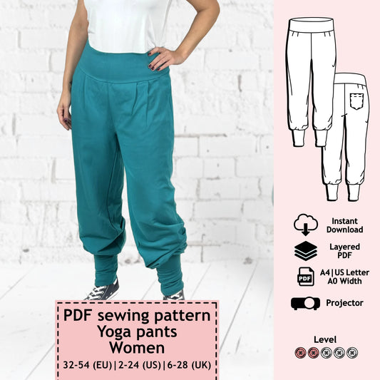 PDF Sewing pattern yoga pants (EU 32-54 / US 2-24 / UK 6-28)