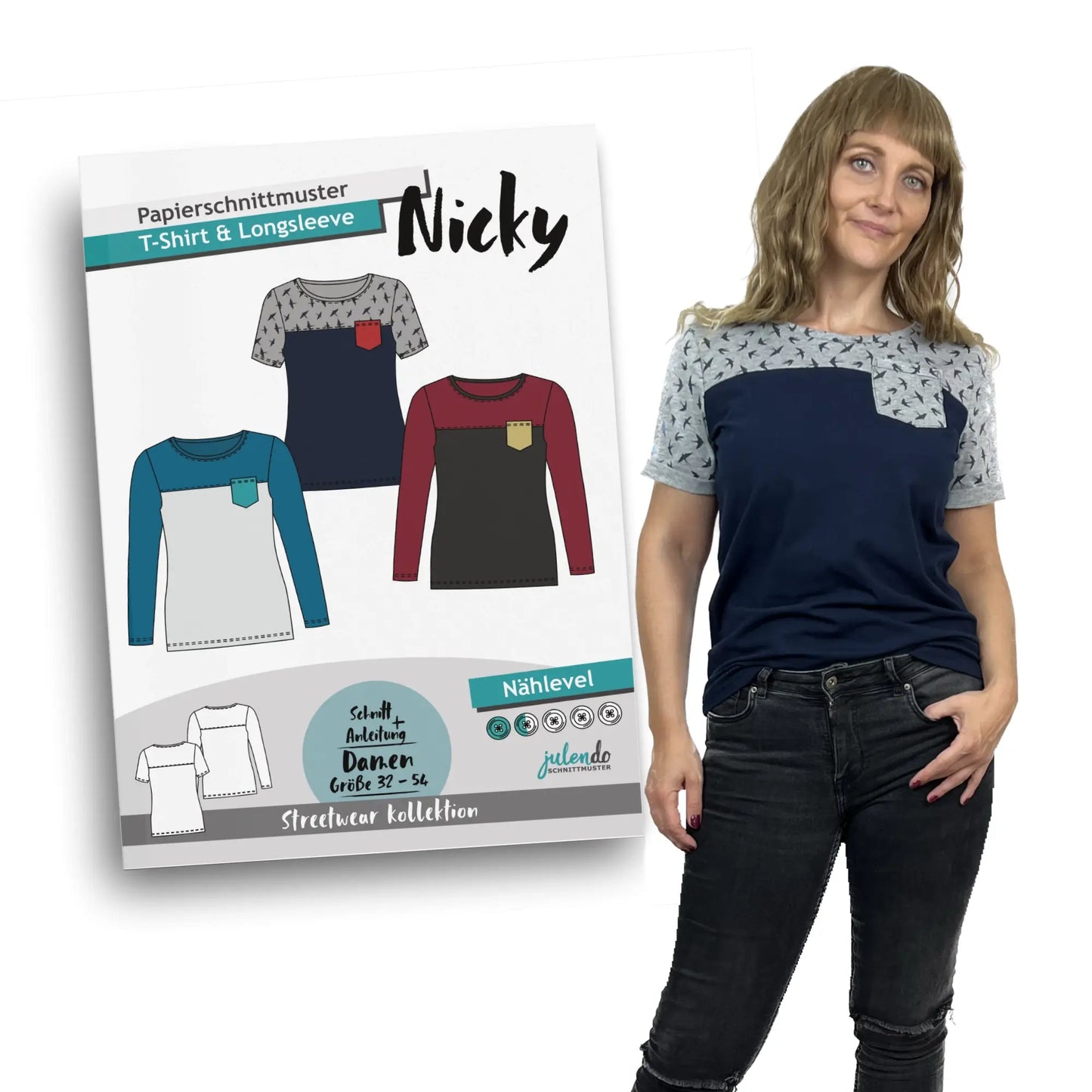 Schnittmuster T-Shirt & Longsleeve Nicky (Gr. 32-54) Papierschnittmuster