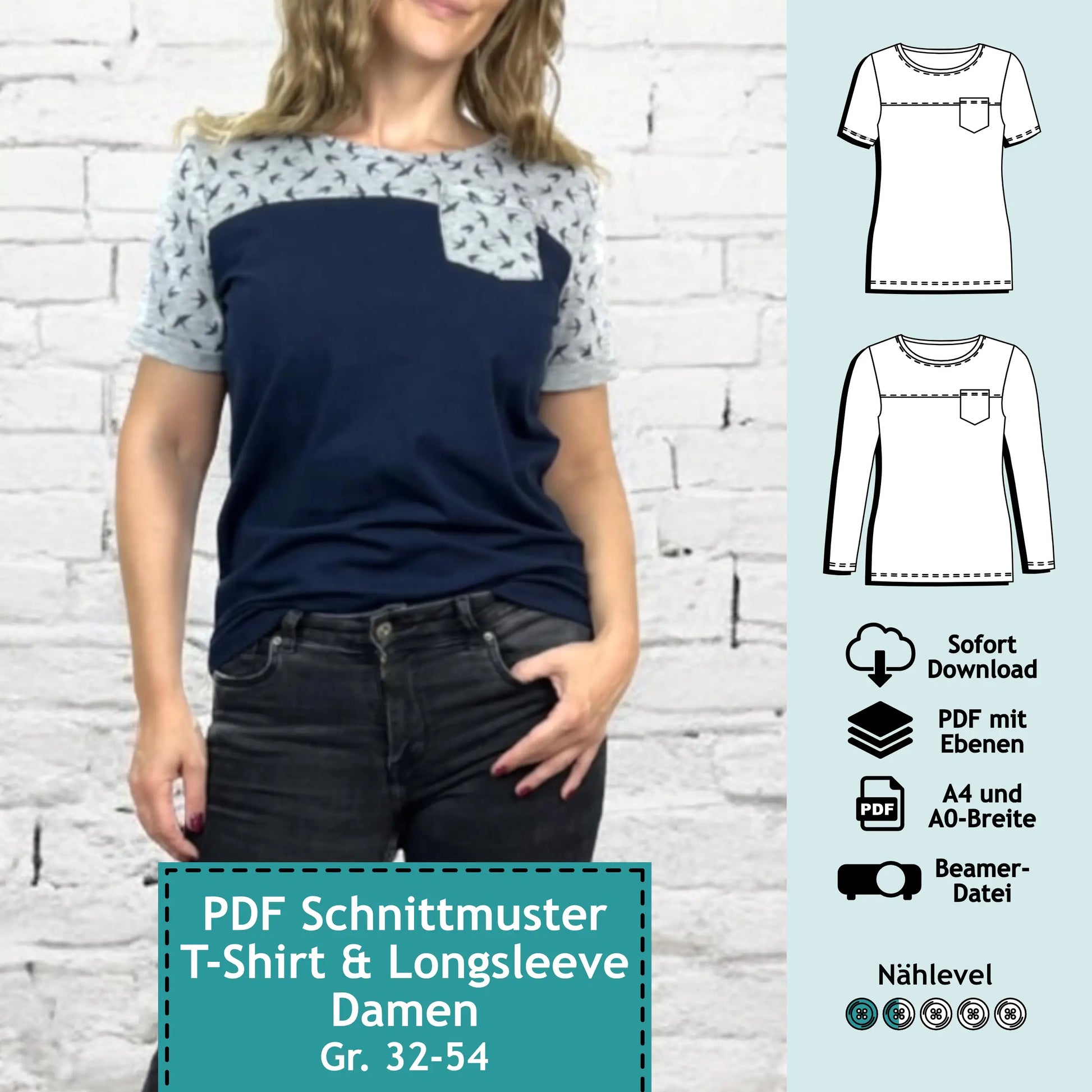 Schnittmuster T-Shirt & Longsleeve Nicky (Gr. 32-54) PDF zum Download