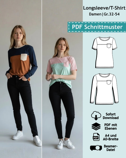 Schnittmuster T-Shirt & Longsleeve Nicky (Gr. 32-54) PDF zum Download