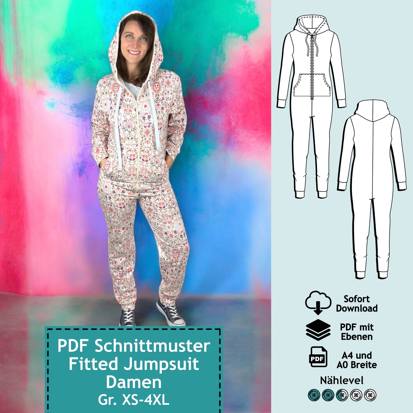 Schnittmuster Fitted Jumpsuit Alexandra (Gr. XS-4XL) PDF zum Download