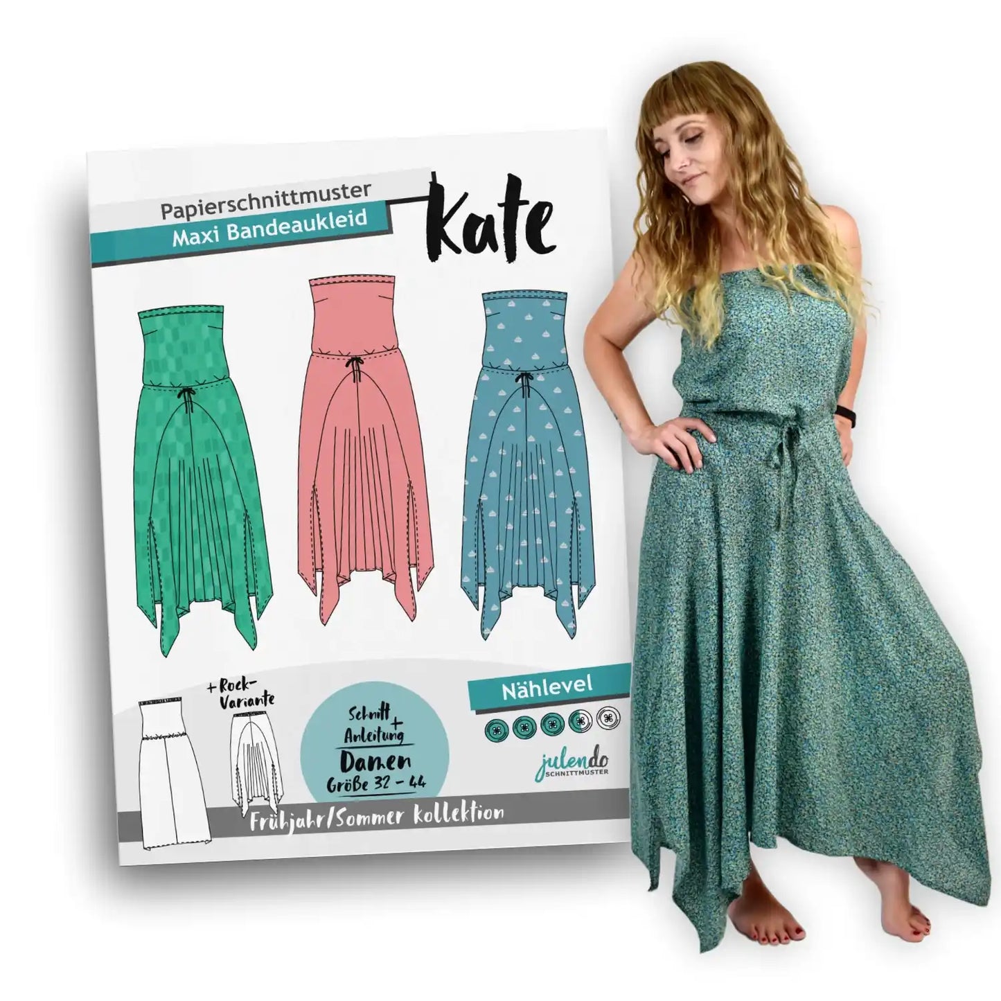 Schnittmuster Maxi Bandeaukleid Kate (Gr. 32-44) Papierschnittmuster