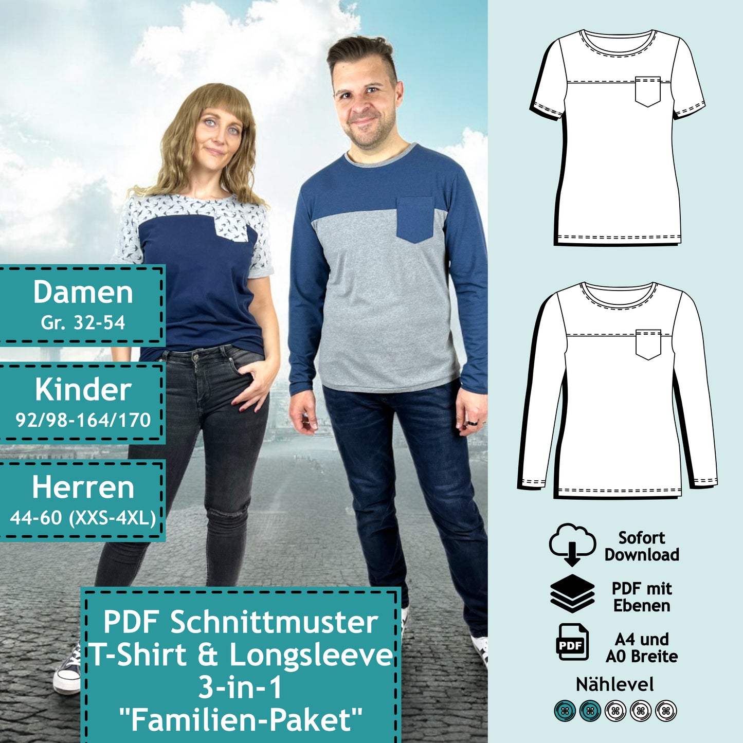 3er Set PDF Schnittmuster T-Shirt & Longsleeve Nick(y) (digital)