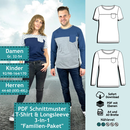 3er Set PDF Schnittmuster T-Shirt & Longsleeve Nick(y) (digital)