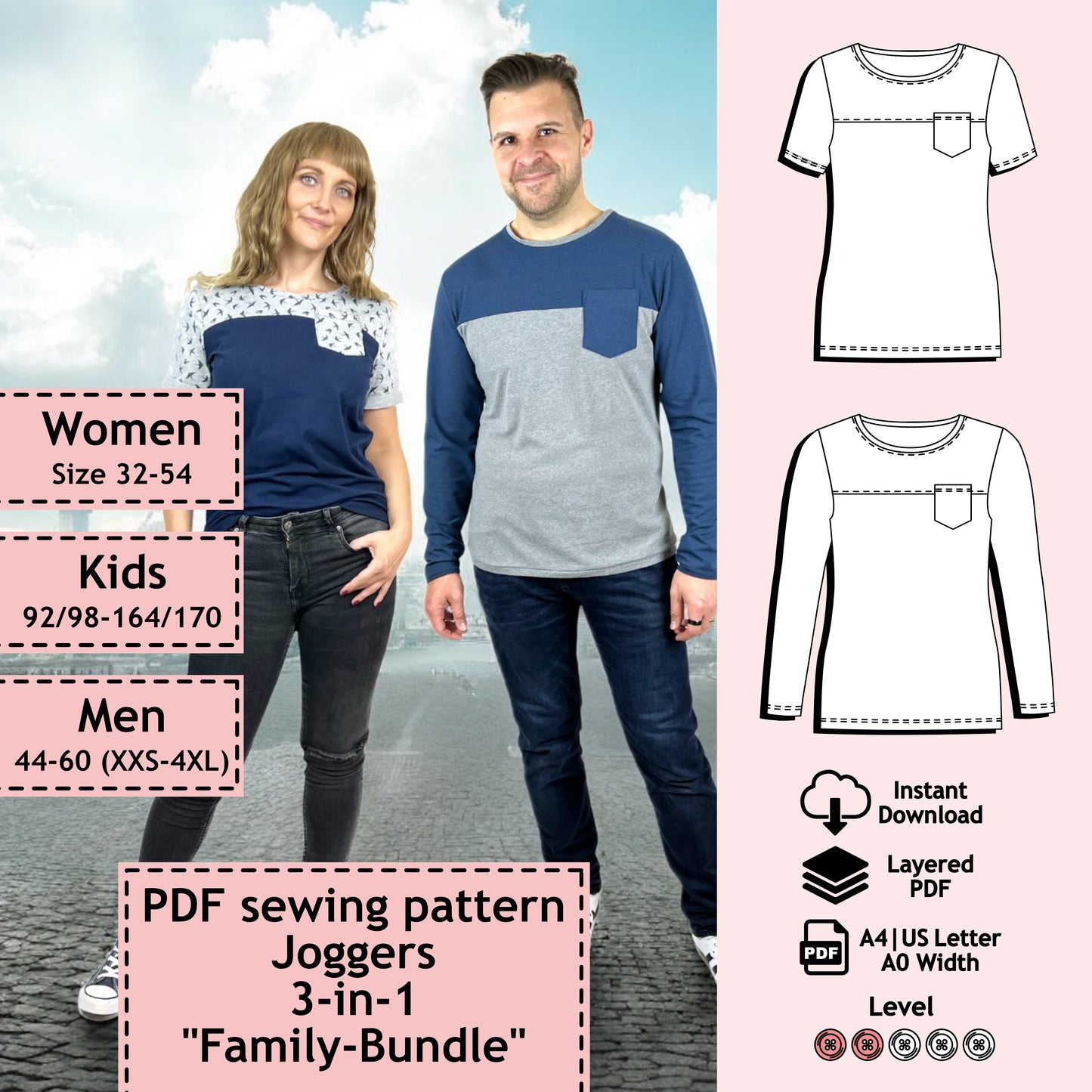 3er Set PDF Schnittmuster T-Shirt & Longsleeve Nick(y) (digital)