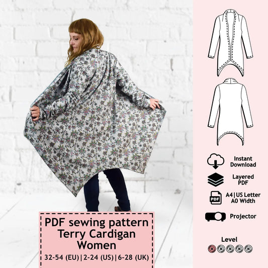 PDF Sewing pattern sweat cardigan (EU 32-54 / US 2-24 / UK 6-28)