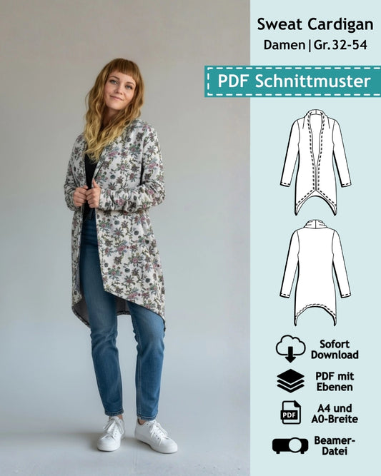 Schnittmuster Sweat-Cardigan Vicky (Gr. 32-54) PDF zum Download