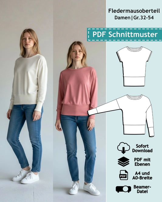 Schnittmuster Fledermaus-Shirt Jette (Gr. 32-54)
