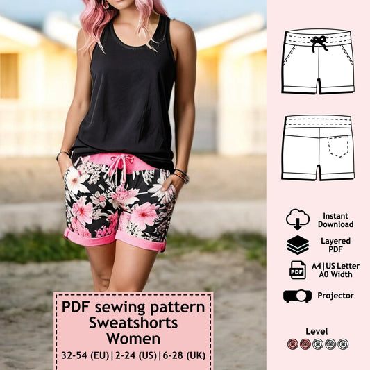 PDF Sewing pattern sweat shorts (EU 32-54 / US 2-24 / UK 6-28)