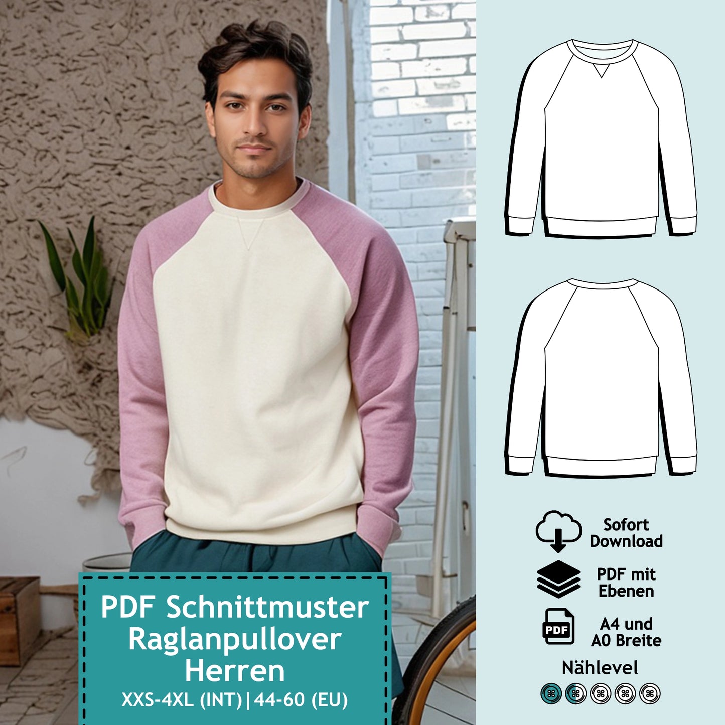 Schnittmuster Herren Raglanpullover Tim (Gr. 44-60/XXS-4XL)