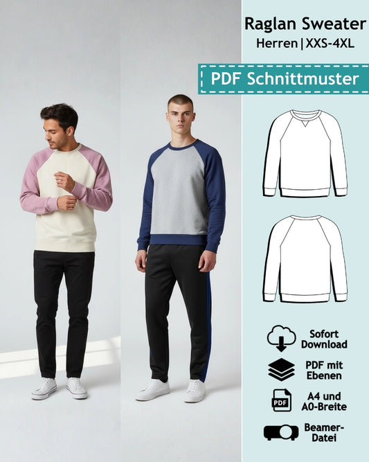 Schnittmuster Herren Raglanpullover Tim (Gr. 44-60/XXS-4XL)
