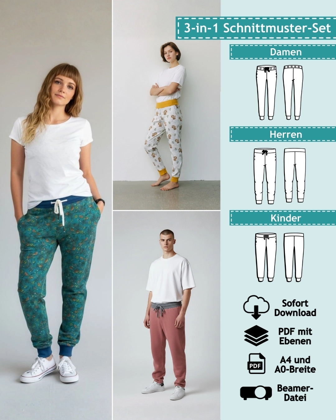 PDF Schnittmuster Set Damen Herren und Kinder - Jogginghose