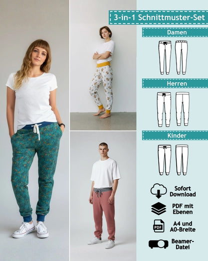 PDF Schnittmuster Set Damen Herren und Kinder - Jogginghose