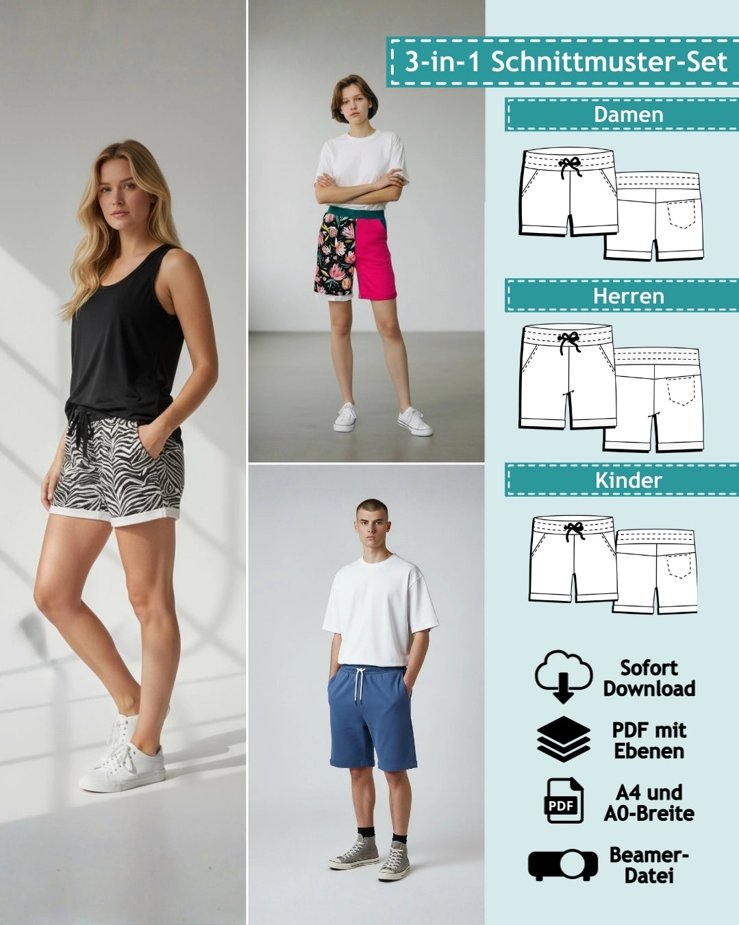 PDF Schnittmuster Damen, Herren und Kinder - Sweatshorts