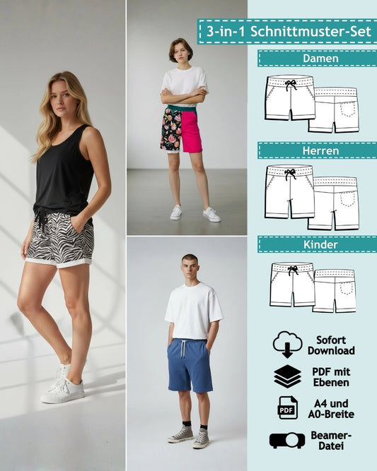 PDF Schnittmuster Damen, Herren und Kinder - Sweatshorts