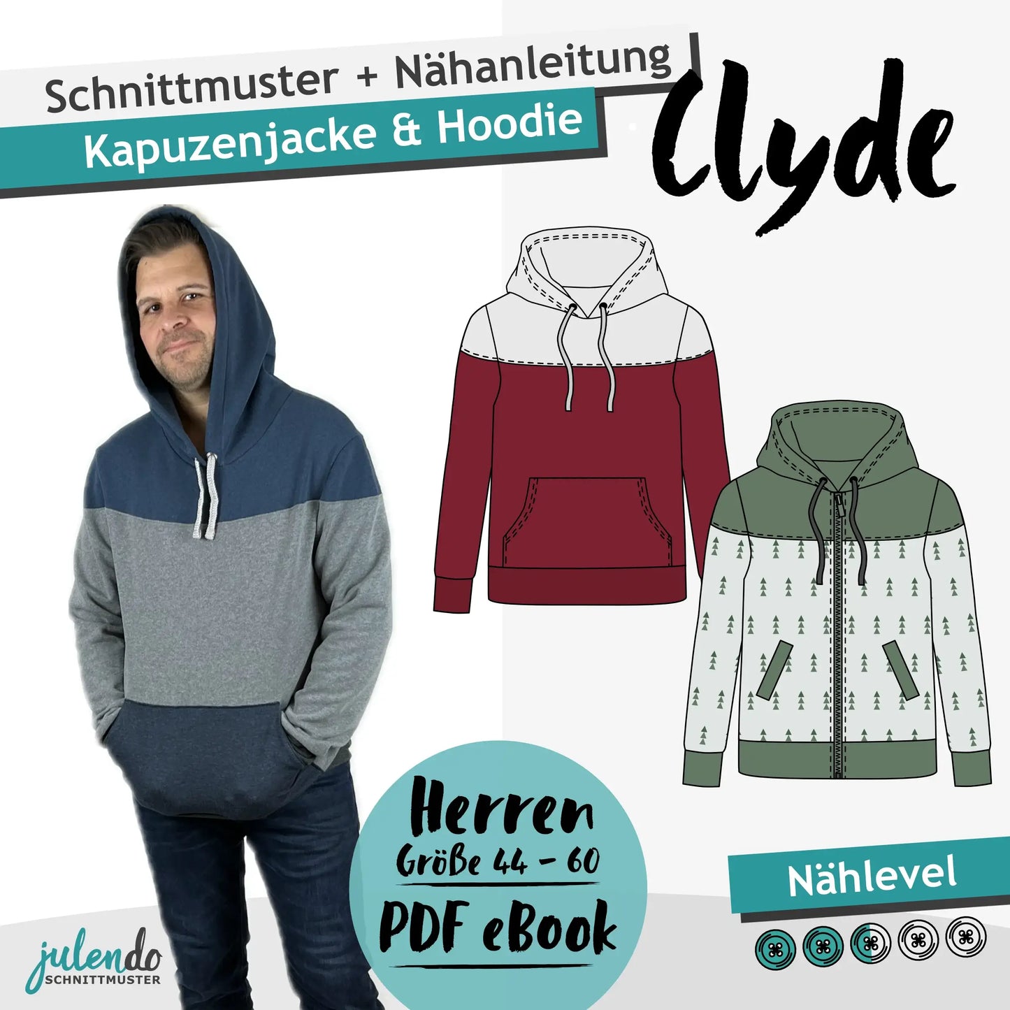 Sewing pattern men's hoodie &amp; sweat jacket Clyde
