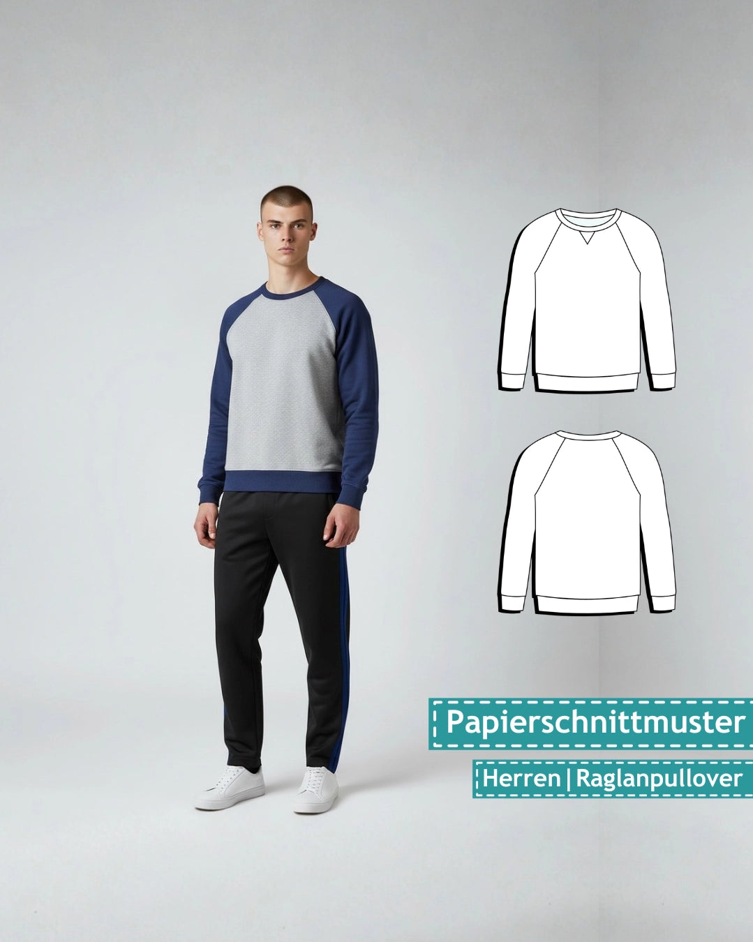 Papierschnittmuster Herren Raglan-Pullover