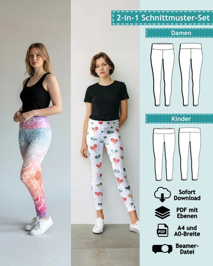 PDF Schnittmuster-Set Damen und Kinder - Leggings