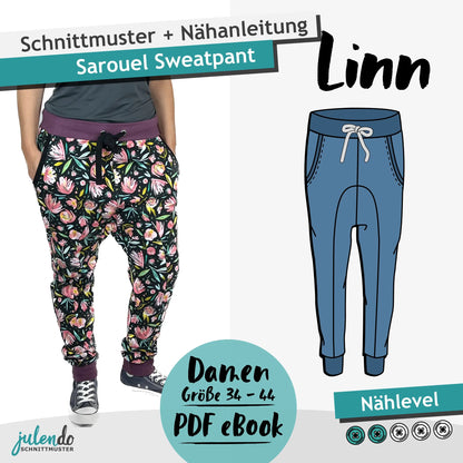 Sweatpants pattern with low crotch Linn
