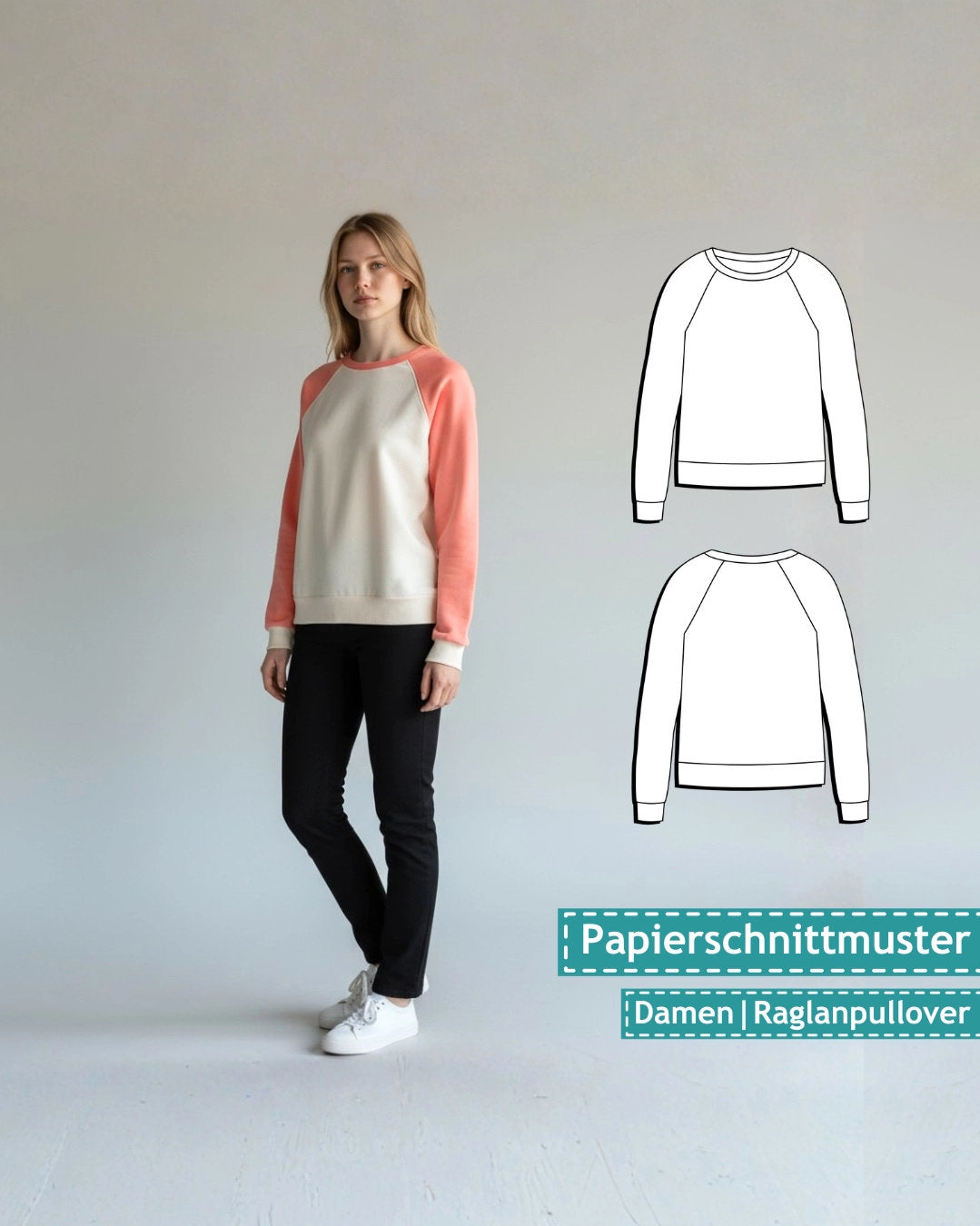 Papierschnittmuster Damen Pullover mit Raglanärmeln