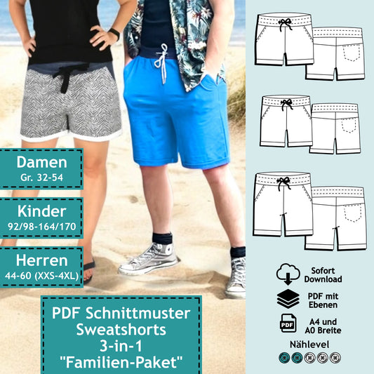 3er Set PDF Schnittmuster Sweatshorts "Adam & Eva" (digital)