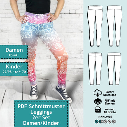 2er Set PDF Schnittmuster Leggings "Nele" (digital)