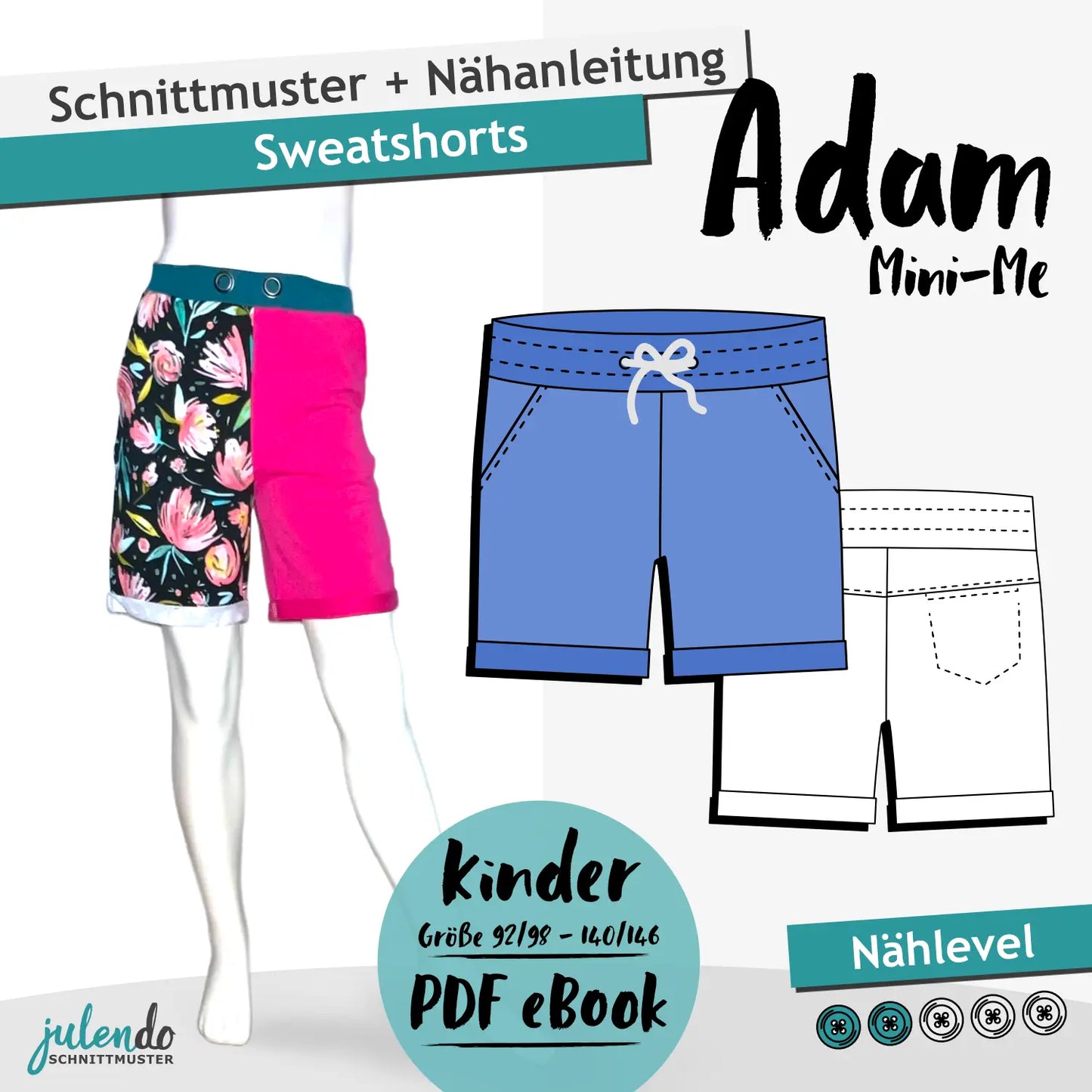 Schnittmuster Kinder Sweatshorts Adam (92/98-164/170)