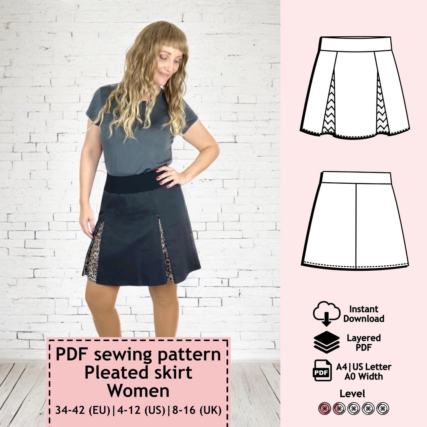 Pleated skirt pattern Lene