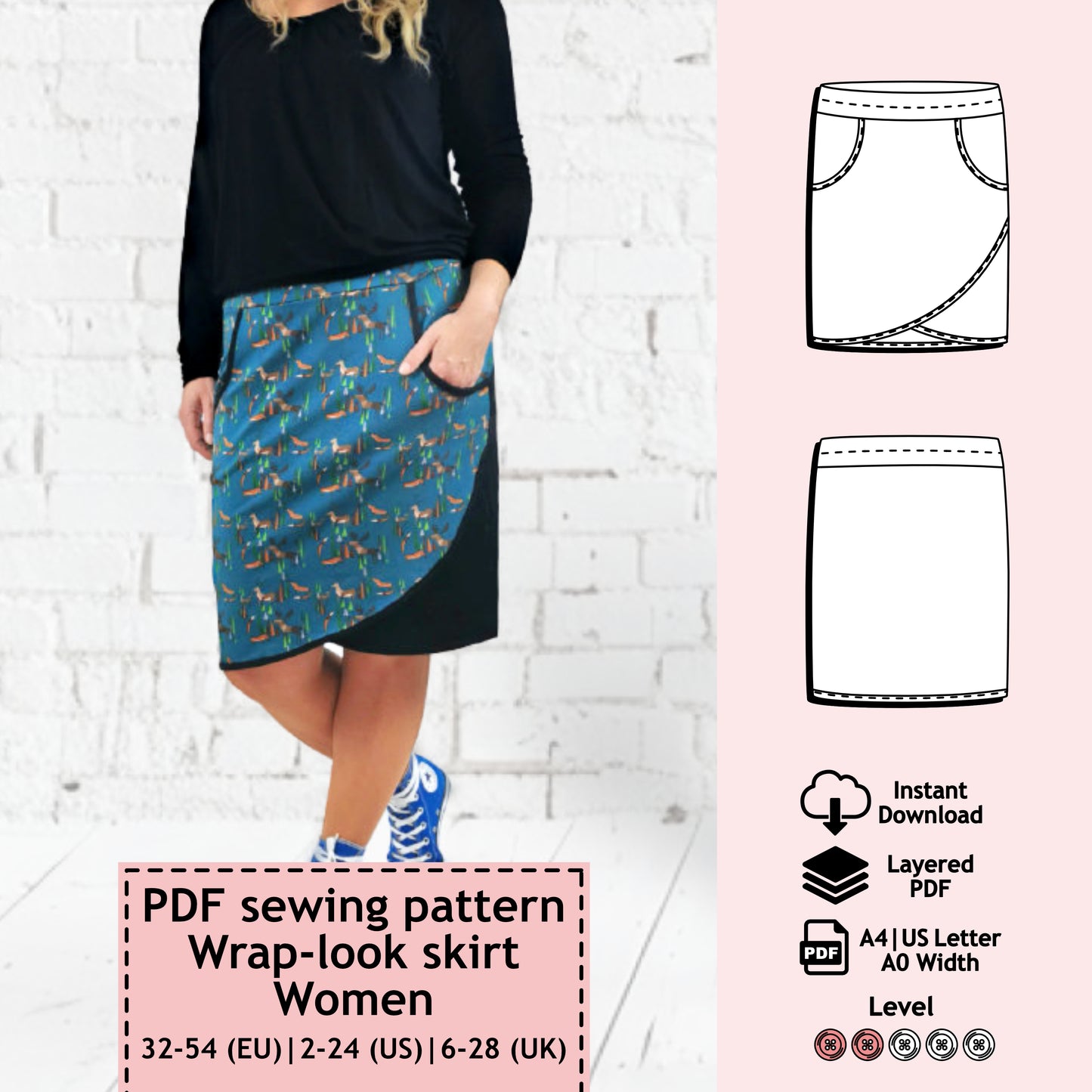 Wrap-look skirt pattern Pia