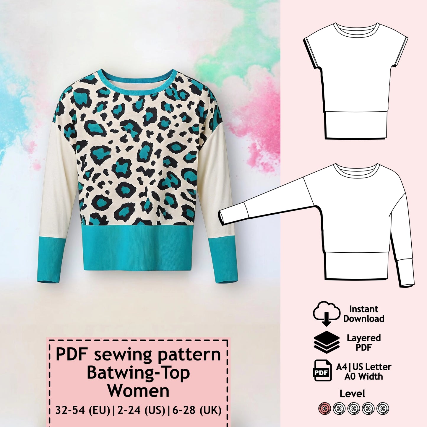 Sewing pattern batwing shirt Jette